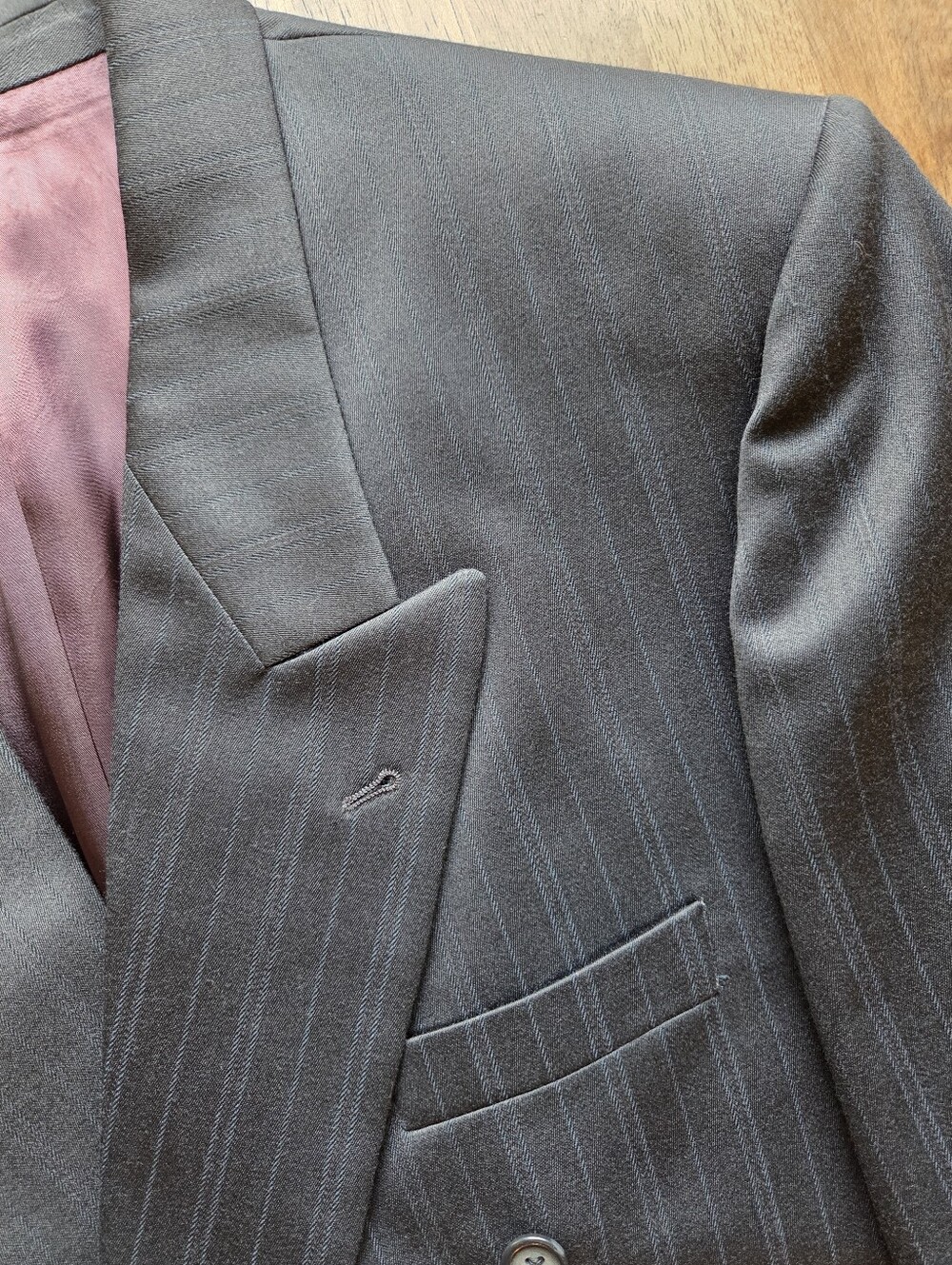 Vintage Black Blue Pinstripe double-breasted suit peak-lapel